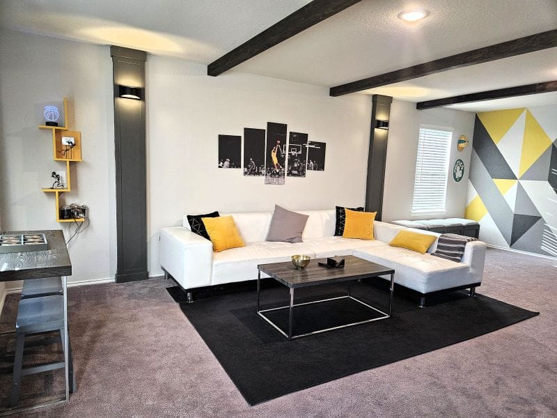 Modern Stone Veneer Fireplace Game Room